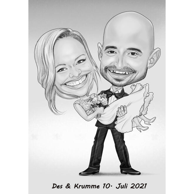 Wedding Couple High Caricature Portrait with Monochrome Background