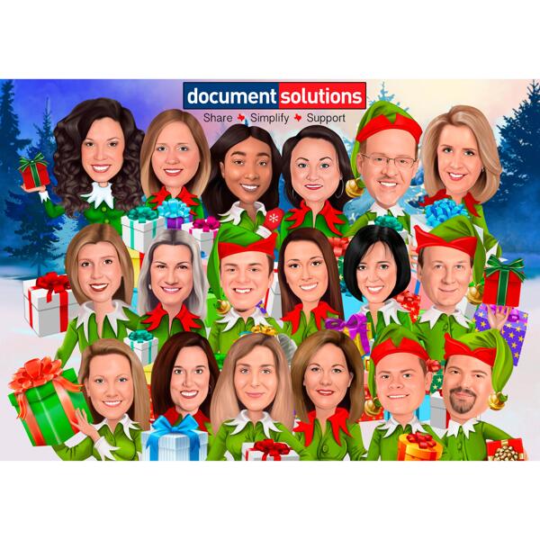 Caricatura navideña corporativa personalizada de fotos de empleados
