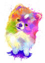 Dibujos animados de retrato de perro Pomerania en estilo acuarela