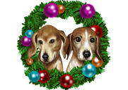 Haustiere für Weihnachtskarte im Weihnachtskranz