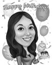 Man with Cake Birthday Caricature Gift in Monochrome Style