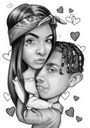 Couple+Cartoon+Drawing+with+Small+Hearts