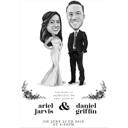 Karikatura svatební pozvánky pro pár na zakázku v černém a bílém stylu