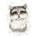 Persian Cat Portrait Hand Drawn in Natural Watercolor Style from Photos
