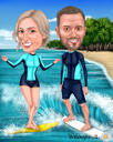 Couple on Surfboard Caricature