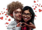 Caricatura divertida de pareja en estilo muy exagerado