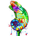 Aangepast reptielenkarikatuurportret in regenboogwaterverfstijl