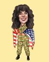 Full Body Military Kvinde tegneserie med flag