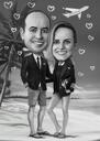 Parents Anniversary Caricature - Black and White Style