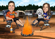 Camping Caricature: Hand Drawn Digitally from Photos
