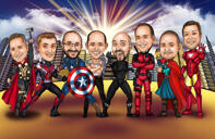 Dibujo de caricatura de un grupo de superhéroes