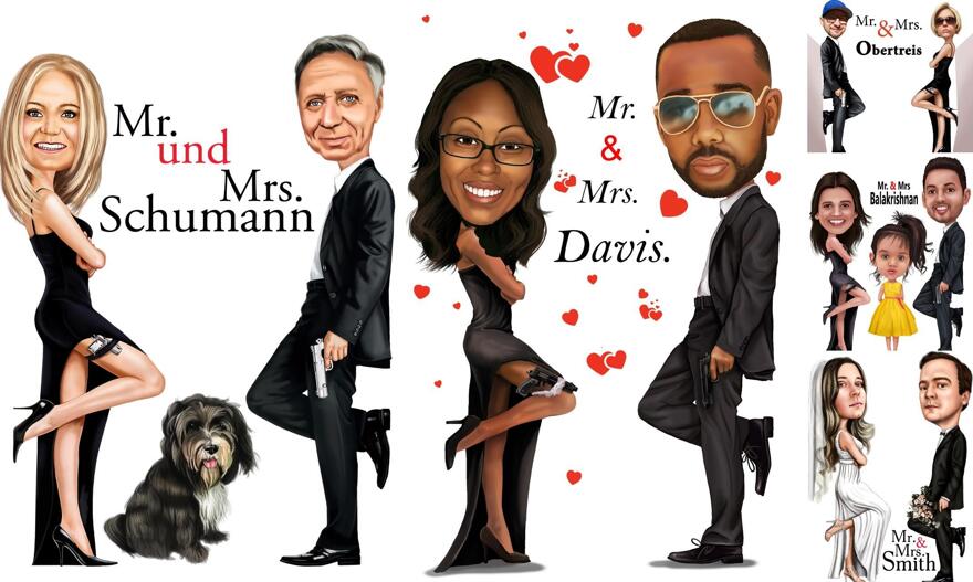 Karikatura páru Mr. &amp; Mrs