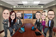Full Body Group Caricature in Colored Style
