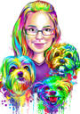 Retrato de dono com cachorro em estilo aquarela arco-íris