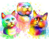 Akvareļu kaķu portretu zīmējums pasteļkrāsās no fotoattēliem