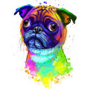 Watercolor Pug Portrait Rainbow Style