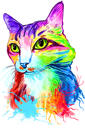 Colorful Cat Watercolor Portrait Caricature from Photo in Artistic Style