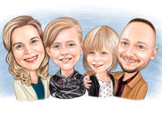 Lasten perhe karikatyyri muotokuva sinisellä pohjalla