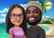 Caricatura di coppia in vacanza estiva da foto