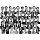 Caricatura grupal en estilo blanco y negro