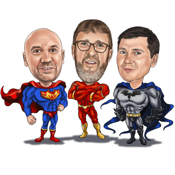 Caricatura de un grupo de superhéroes a partir de fotos