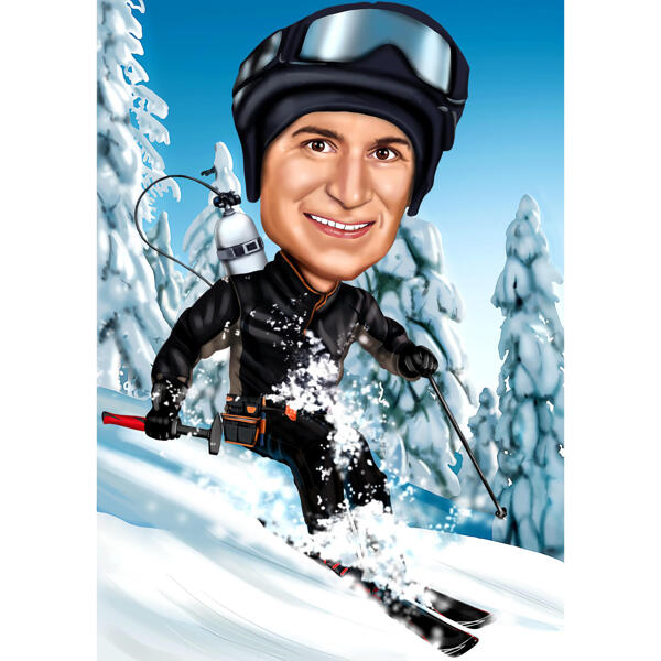 Карикатура на горных лыжах