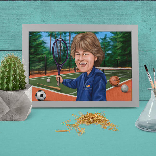 Poster Print Sport Person Colored Caricature with Custom Background Hand Drawn from Photos