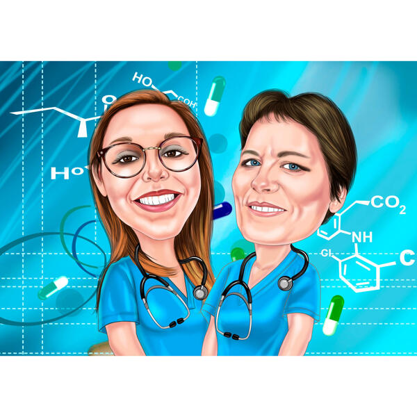 Caricature de collègues infirmiers avec arrière-plan personnalisé