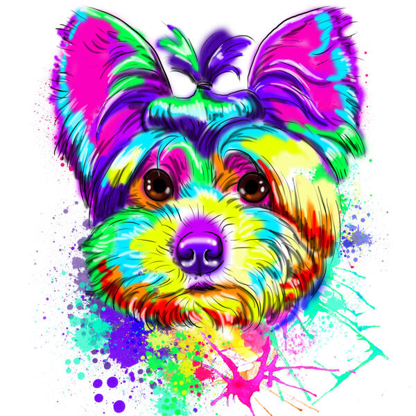 Yorkie koera karikatuurportree akvarell-pastelli stiilis