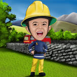 Kindercartoonkarikatuur als Brandweerman Sam