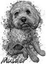 Cadeau de peinture de portrait de chien de jouet bolognaise de corps entier d'aquarelle noir et blanc