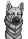Deutscher Schäferhund-Cartoon-Porträt im Schwarz-Weiß-Stil vom Foto