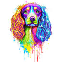 Rainbow Watercolor Spaniel Portrait from Photo
