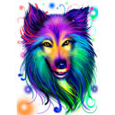 Shining Collie Cartoon Caricature i Neon Watercolor Style fra Photos