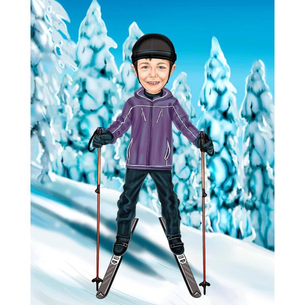 Vinterskidåkning barnporträtt i färgstil från foto