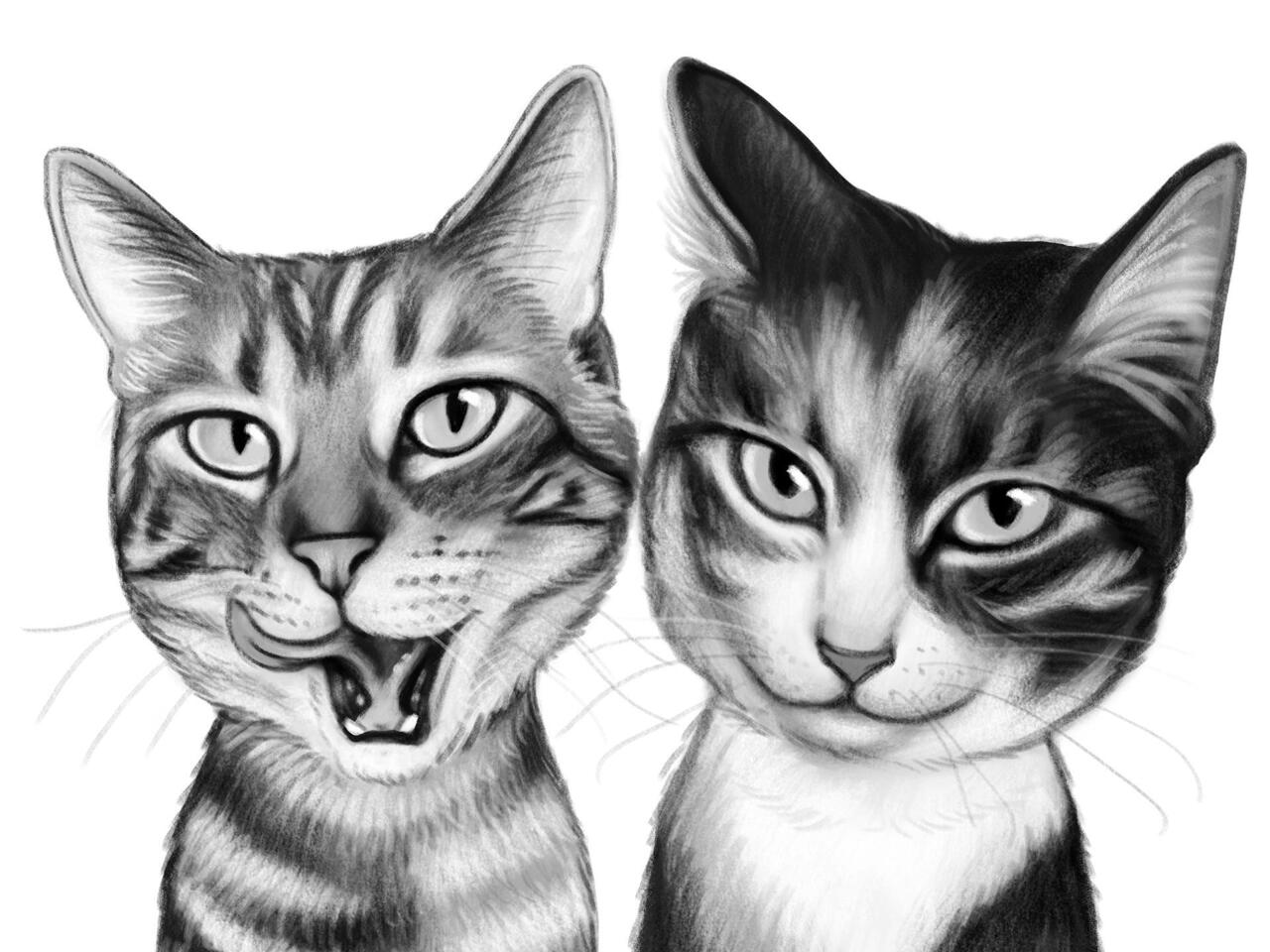 Portrait de caricature de chats en style noir et blanc partir de