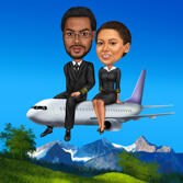 Plane Caricature: Couple on Airplane Digital Style