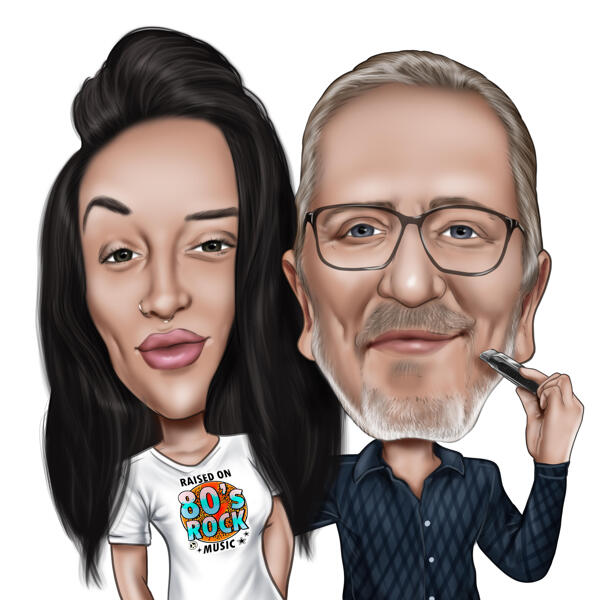 Çok Abartılı Tarzda Komik Çift Karikatür Çizimleri