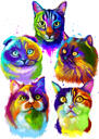 Watercolor Cats Portrait Drawing in Pastel Colors from Photos