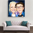 Två personers tecknad filmporträtt från foton i färgstil på kanfas