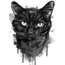 Caricature spéciale de chat aquarelle noir personnalisé pour le cadeau d'amoureux de chaton
