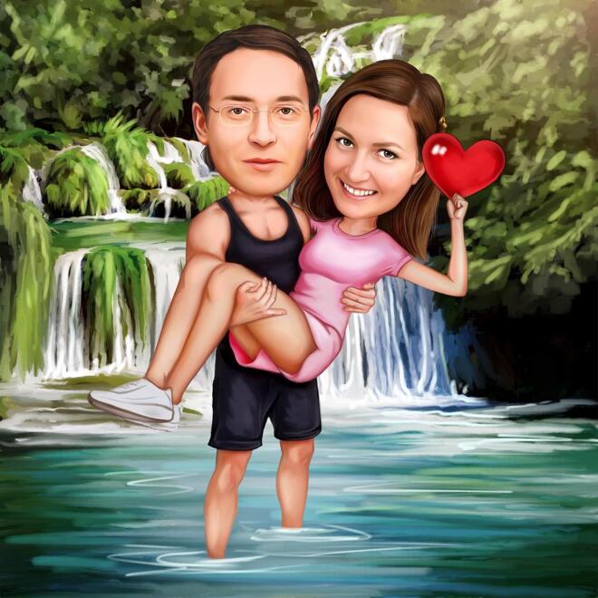 Couple Waterfall Drawing