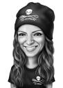 Female Caricature from Photo: Black and White Style