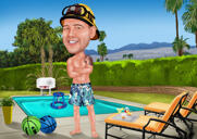 Custom Full Body Caricature with Pool Background