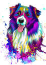 Australian Shepherd Aquarell Stil Karikatur Portrait von Photo