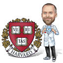 Izlaiduma karikatūra ar lielo universitātes logotipu