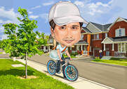 Mies polkupyörällä sarjakuvapiirros