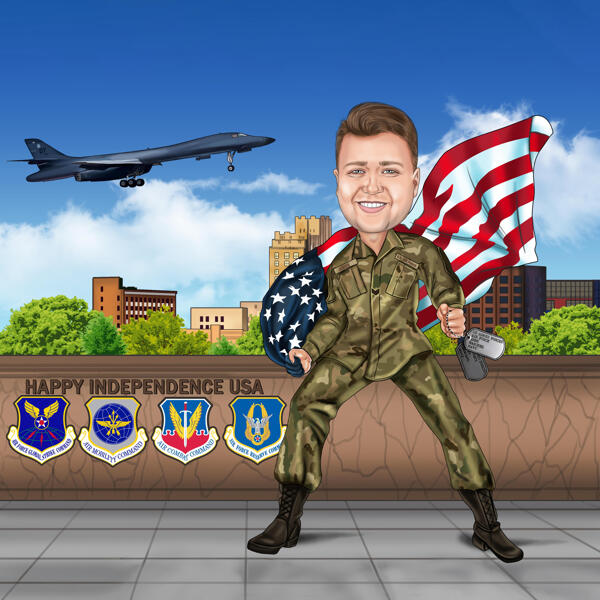 Militärkarikatur mit Flagge
