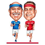 Exaggerated Caricature of Two People Jogging