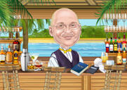 Bartender Caricature Gift with Custom Background from Photo